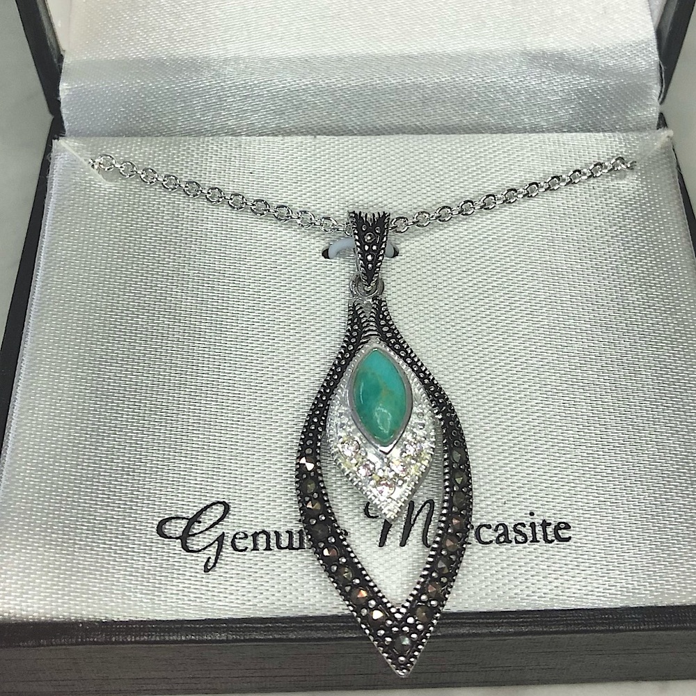💥PRICE⬇️NWT Genuine Marcasite and Turquoise Pendant